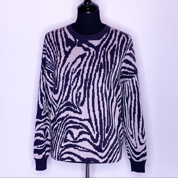 T Tahari charcoal gray metallic zebra print sweater size Small - Picture 1 of 13